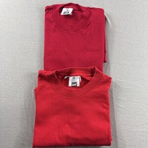 Vintage Lee T-Shirt Mens M Red Made in USA Heavyweight Blank 90s Y2K Lot of 2
